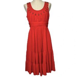 Jones Wear Beaded Ruffle Midi Dress - Red, Size 8